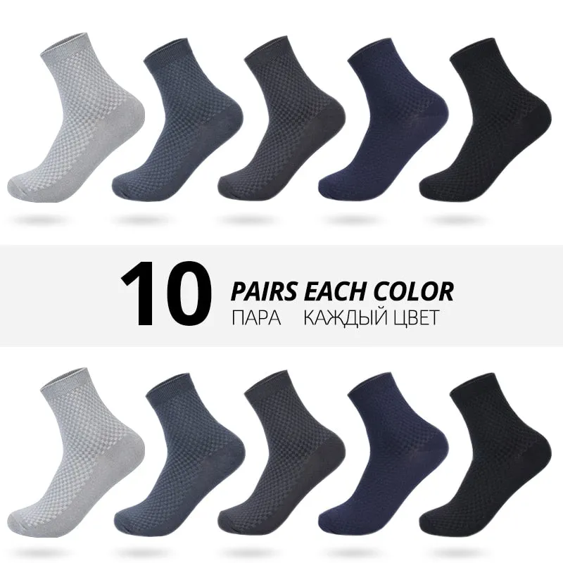 HSS Brand 10 Pairs/Lot Men Bamboo Fiber Socks New Classic Business Long Socks Mens Dress Sock For Winter Gift Plus Size EUR39-45