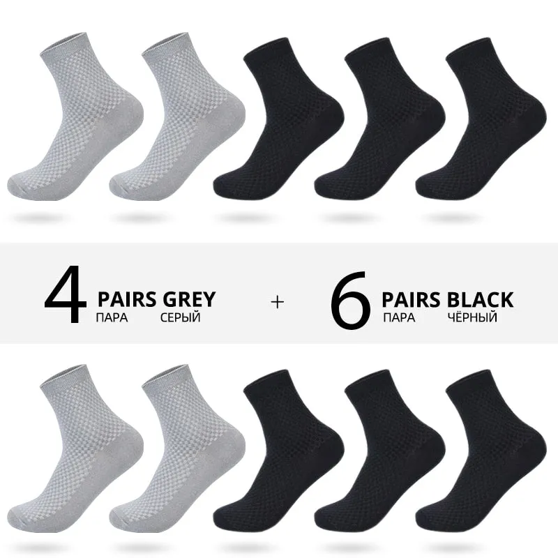 HSS Brand 10 Pairs/Lot Men Bamboo Fiber Socks New Classic Business Long Socks Mens Dress Sock For Winter Gift Plus Size EUR39-45