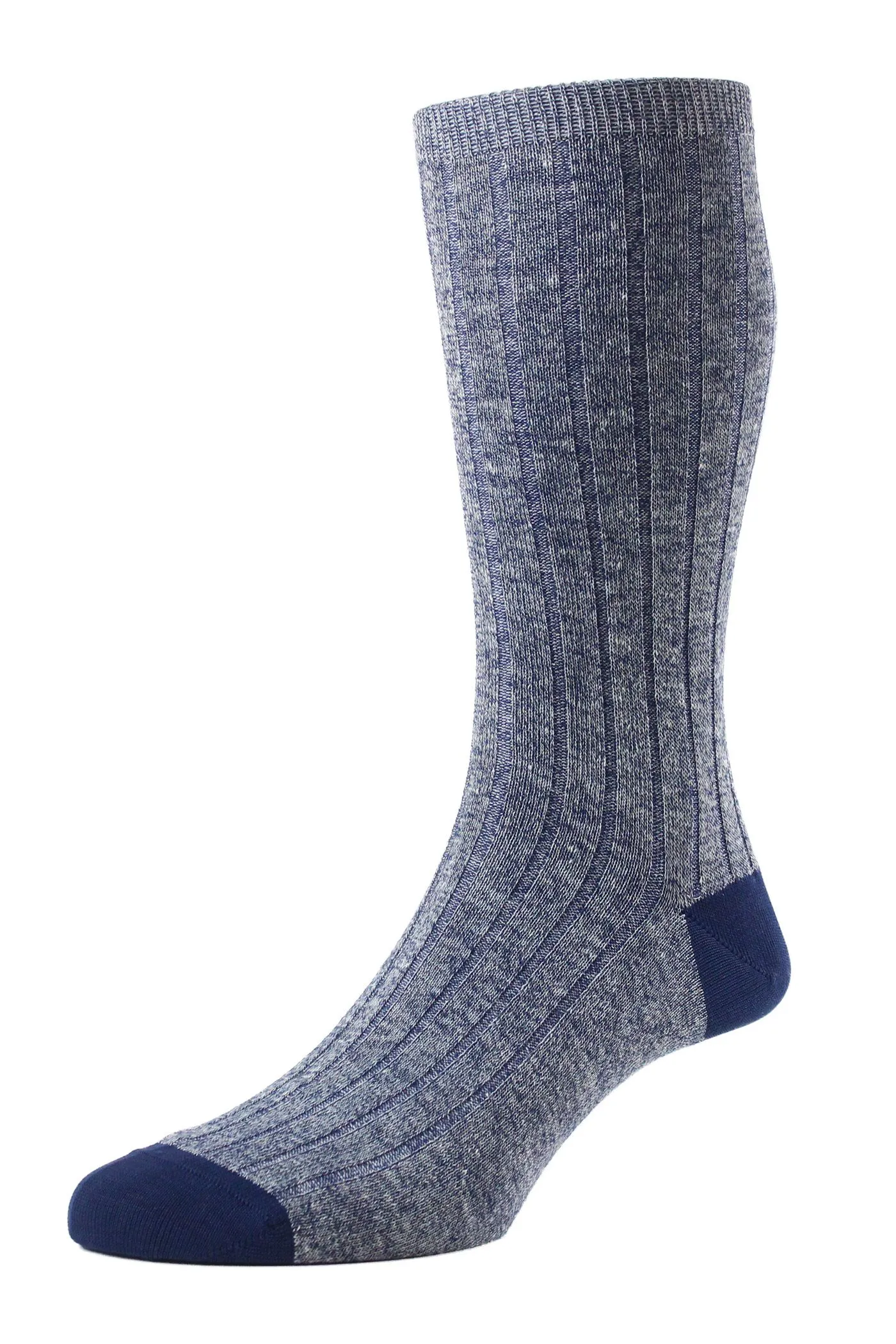 Indigo Hamada Cotton Linen Ribbed Contrast Socks