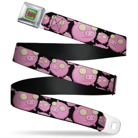 IVADER ZIM Title Logo Green/Pinks Seatbelt Belt - Invader Zim Pigs Scattered Black/Pinks Webbing