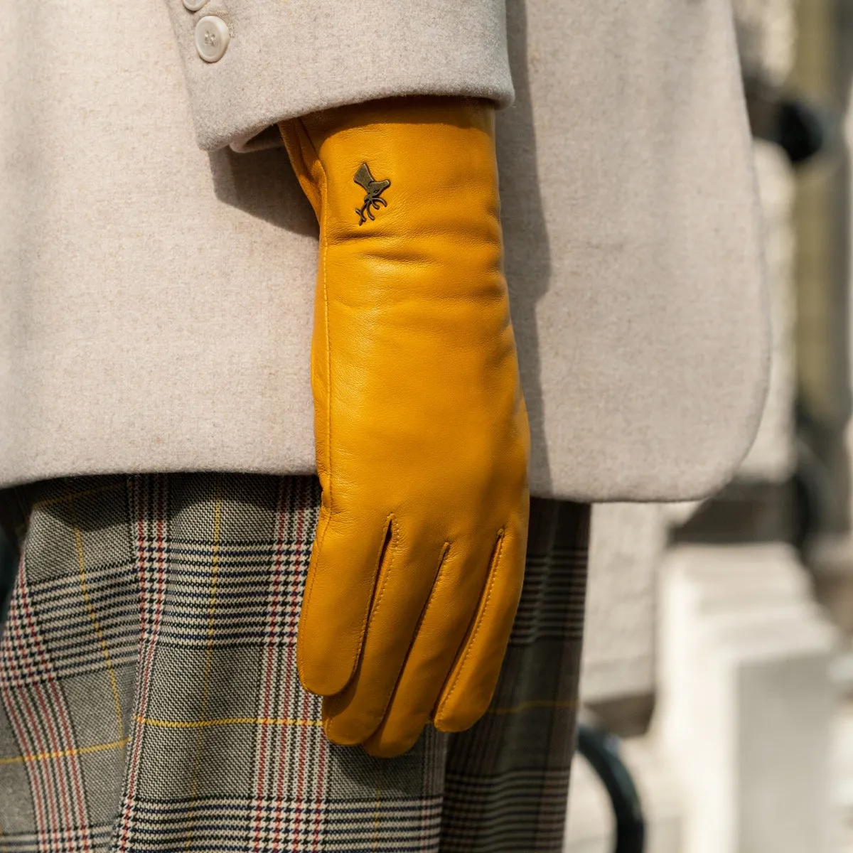 Ivy (yellow) - sheepskin leather gloves with wool/cashmere lining & touchscreen feature