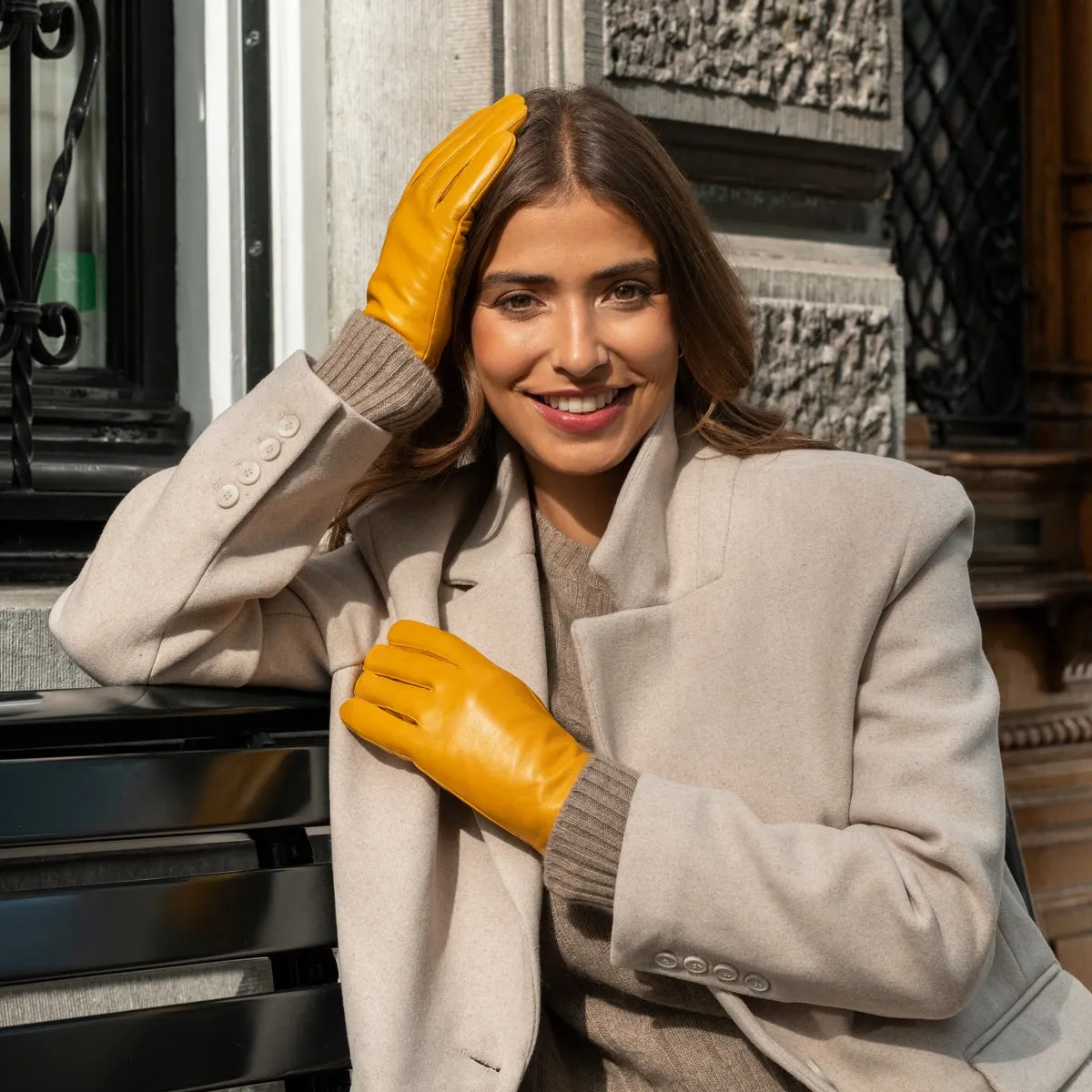 Ivy (yellow) - sheepskin leather gloves with wool/cashmere lining & touchscreen feature