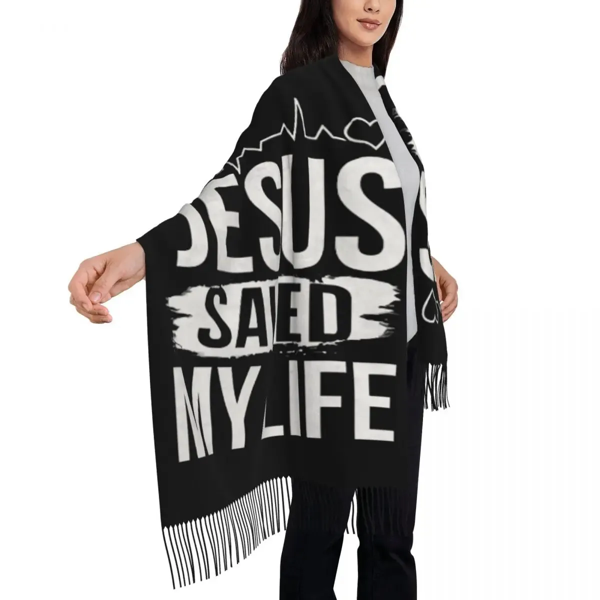 Jesus Saved My Life Warm Winter Christian Faith Shawl Wrap Scarf