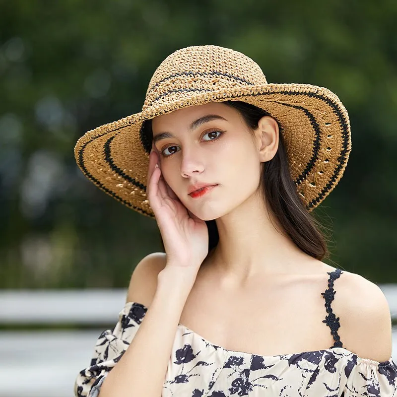 Knitted Straw Hat with Chic Accent Lining