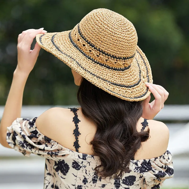 Knitted Straw Hat with Chic Accent Lining