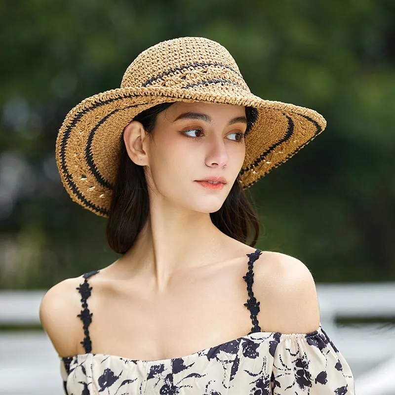 Knitted Straw Hat with Chic Accent Lining