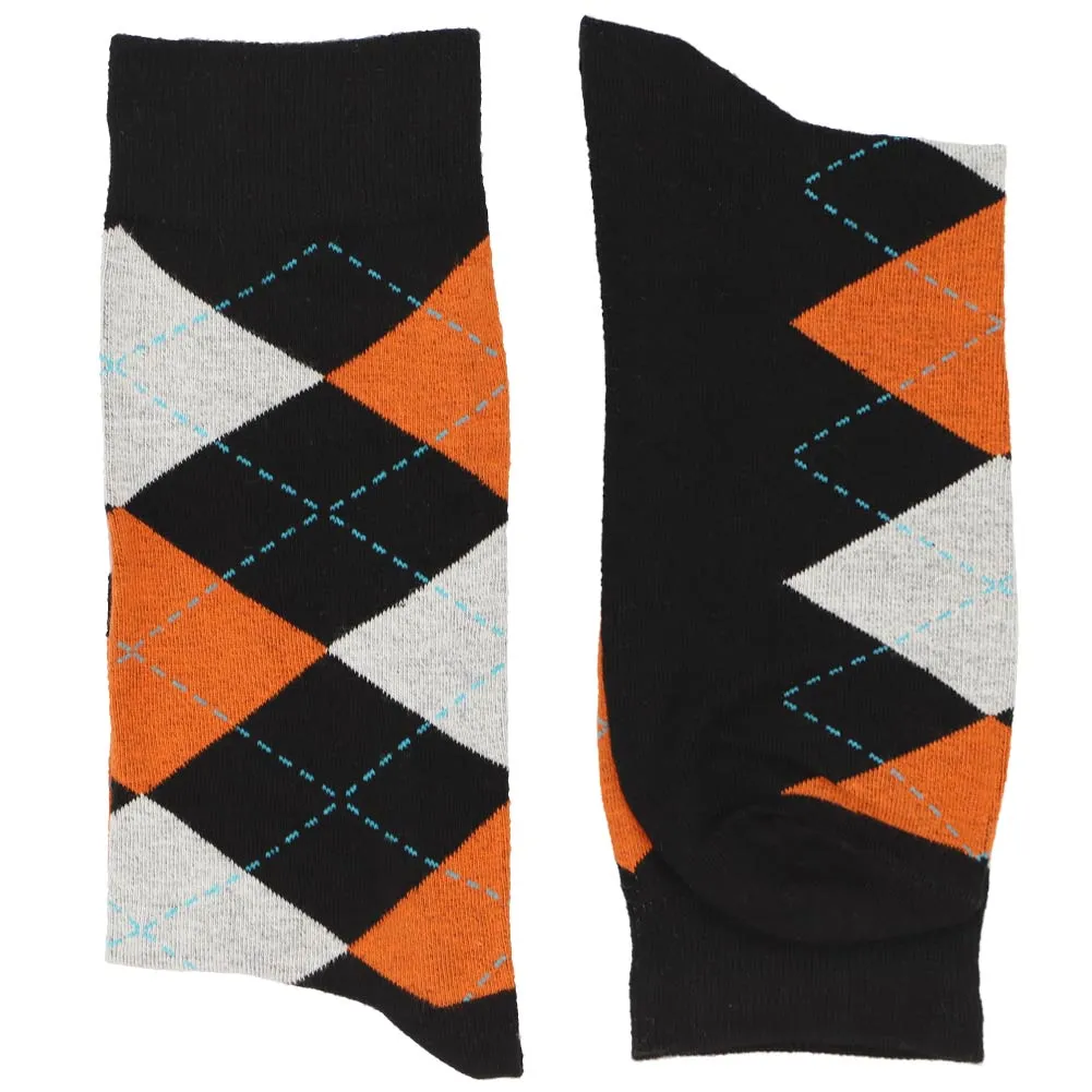 Men's Black and Orange Argyle Socks