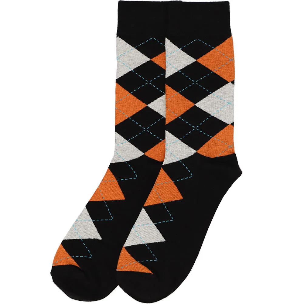 Men's Black and Orange Argyle Socks