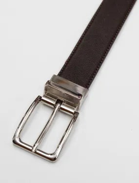 Men's Brown Dotted Stitch Edge Leather Reversible Buckle Belt