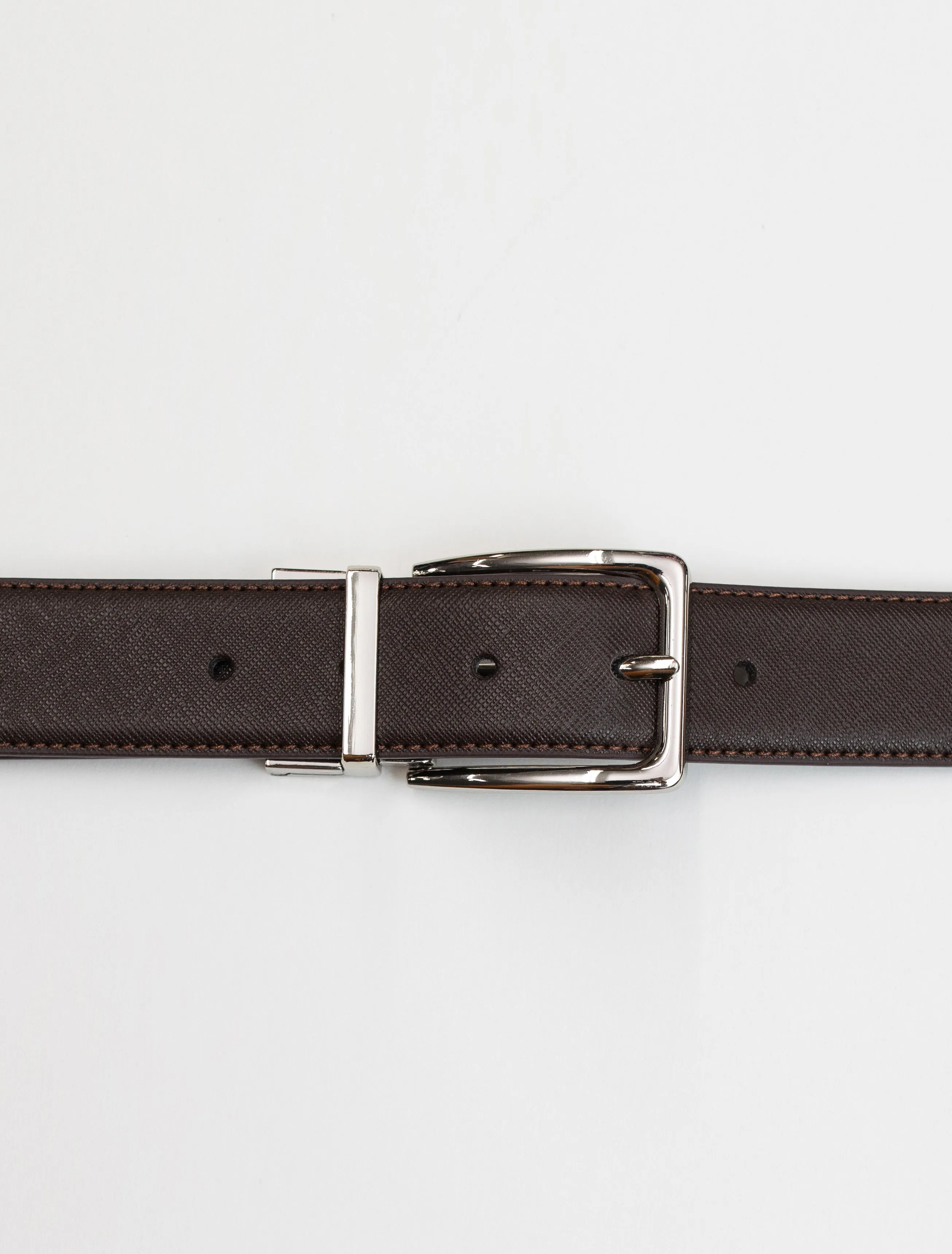 Men's Brown Dotted Stitch Edge Leather Reversible Buckle Belt