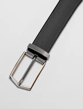 Men's Reversible Leather Belt with Graphite and Gold Clamp Buckle