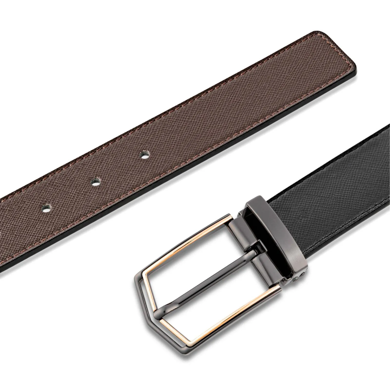 Men's Reversible Leather Belt with Graphite and Gold Clamp Buckle