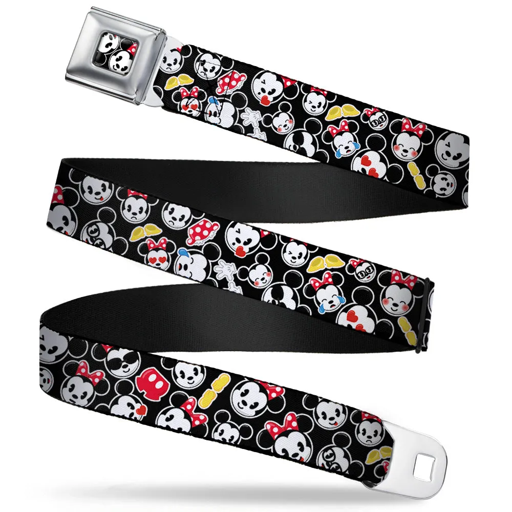 Mickey & Minnie Emojis CLOSE-UP Full Color Black Seatbelt Belt - Mickey & Minnie Emojis Scattered Black Webbing