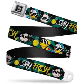 Mickey Mouse Shades Expression Full Color Black Seatbelt Belt - Pluto/Donald Duck/Mickey Mouse STAY FRESH Group Pose2/Pineapples Black/Green/White/Yellow Webbing