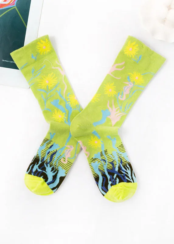 Modern Cartoon printing Jacquard Cotton Mid Calf Socks