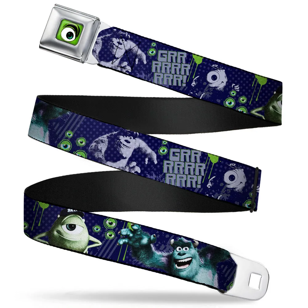 Monster Wide Eye Full Color Seatbelt Belt - Monsters University Sully & Mike Poses/GRRRRR! Webbing