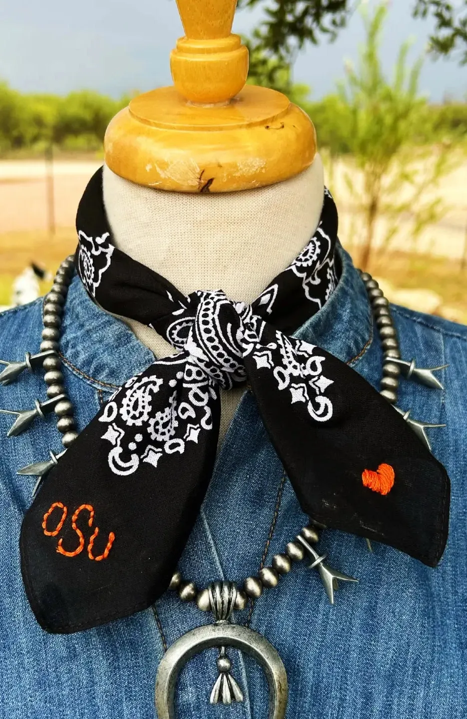 Oklahoma State Embroidered Bandana Black