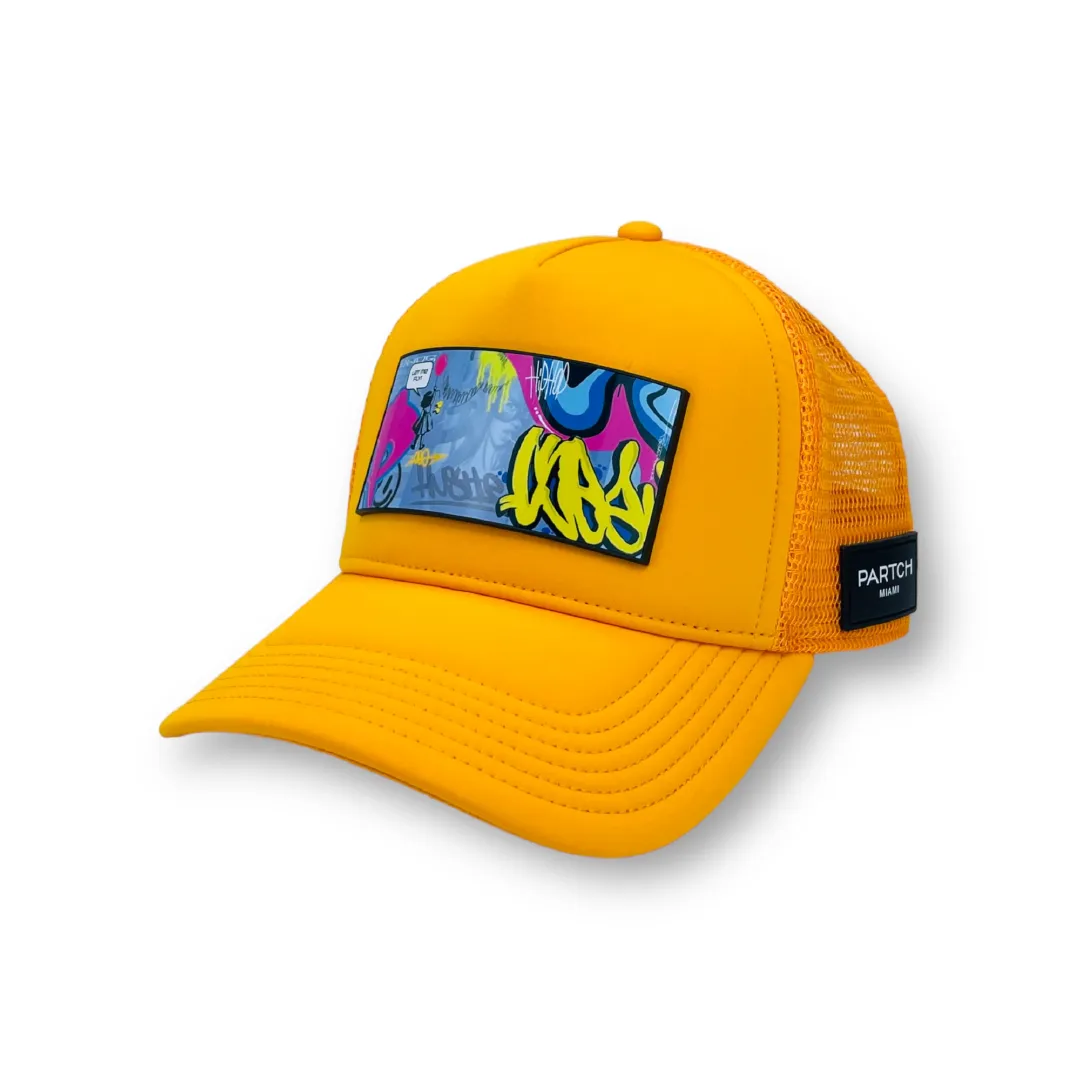 PARTCH Hustle Trucker Hat Yellow Removable Clip