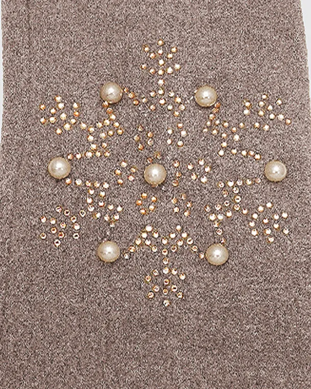 Pearl Beads In Snowflake Touchscreen Gloves Taupe | TAUPE