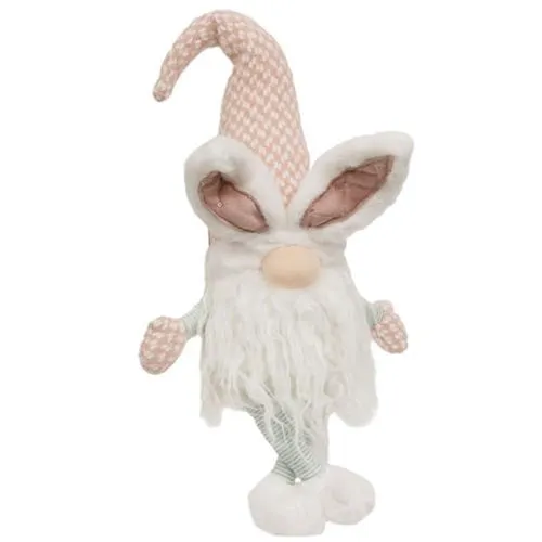 Pink Speckled Bunny Gnome with Fuzzy Feet