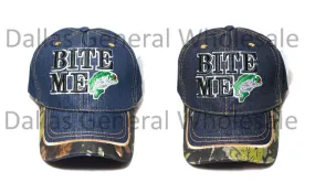 "Bass Bite Me" Casual Denim Caps Wholesale