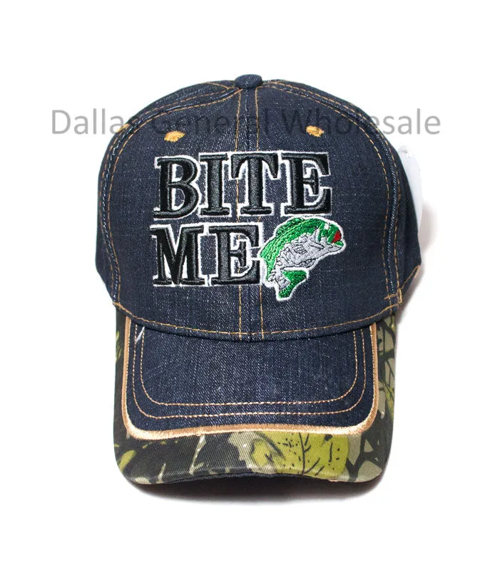 "Bass Bite Me" Casual Denim Caps Wholesale