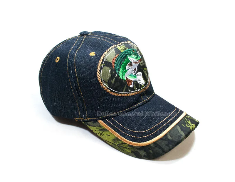 "Bass Fishing" Casual Denim Caps Wholesale