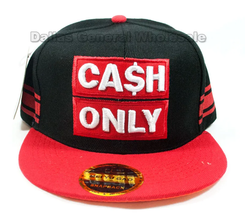 "Cash Only" Casual Flat Bill Caps Wholesale