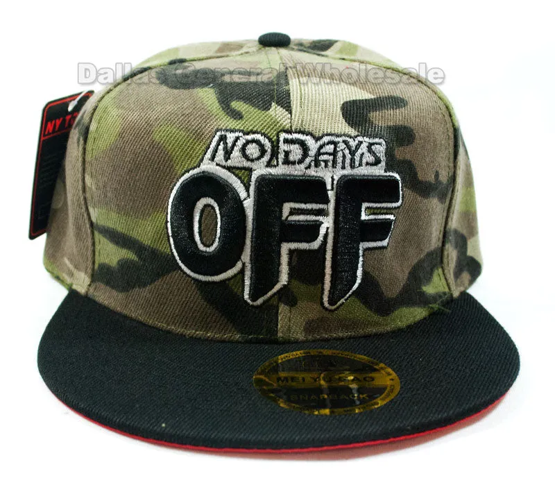 "NO DAYS OFF" Casual Flat Bill Caps Wholesale