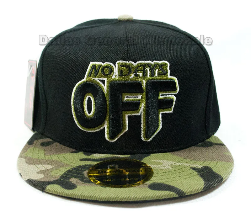 "NO DAYS OFF" Casual Flat Bill Caps Wholesale