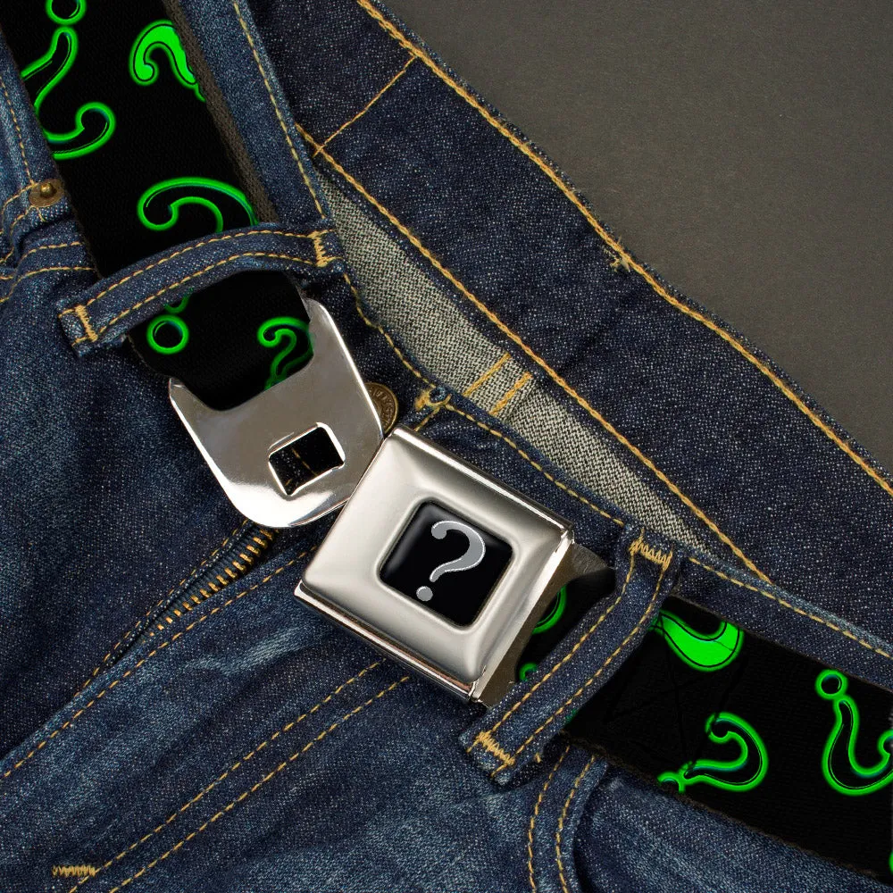 Riddler "?" Black Silver Seatbelt Belt - Question Mark Scattere2 Black/Neon Green Webbing