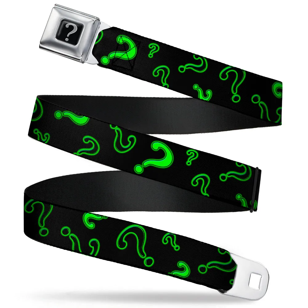 Riddler "?" Black Silver Seatbelt Belt - Question Mark Scattere2 Black/Neon Green Webbing