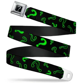 Riddler "?" Black Silver Seatbelt Belt - Question Mark Scattere2 Black/Neon Green Webbing