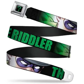 Riddler "?" Full Color Black Green Seatbelt Belt - THE RIDDLER/Face CLOSE-UP Black/Green Webbing