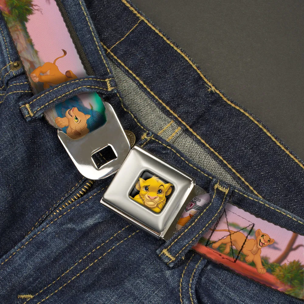 Simba Full Color Seatbelt Belt - Lion King Simba & Nala Growing Up Scenes Webbing