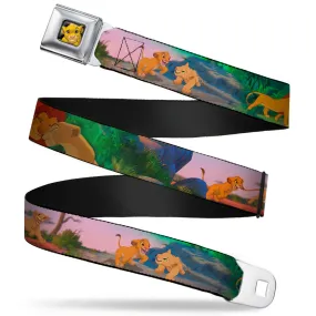 Simba Full Color Seatbelt Belt - Lion King Simba & Nala Growing Up Scenes Webbing