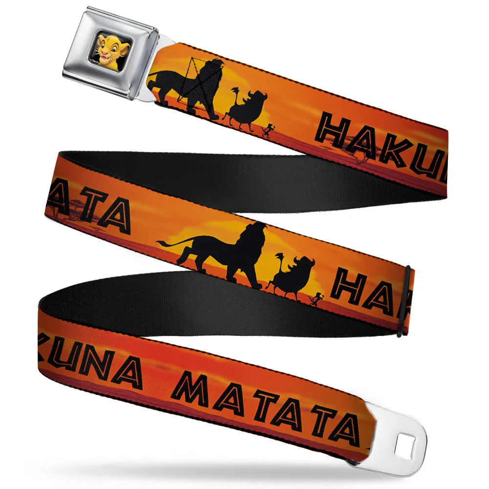 Simba2 CLOSE-UP Full Color Seatbelt Belt - Lion King HAKUNA MATATA Sunset Oranges/Black Webbing