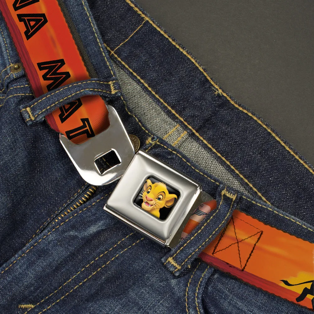 Simba2 CLOSE-UP Full Color Seatbelt Belt - Lion King HAKUNA MATATA Sunset Oranges/Black Webbing