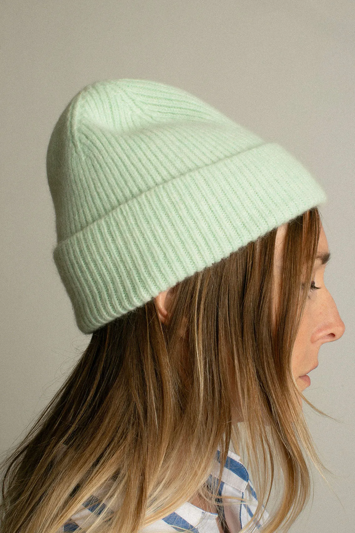 Soft Mint Cashmere Bea Rib Beanie