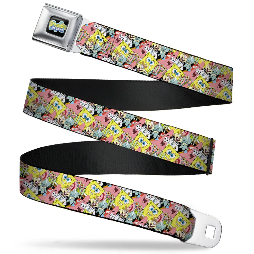 SpongeBob SquarePants Logo Full Color Black Seatbelt Belt - SpongeBob 5-Characters Stacked Webbing