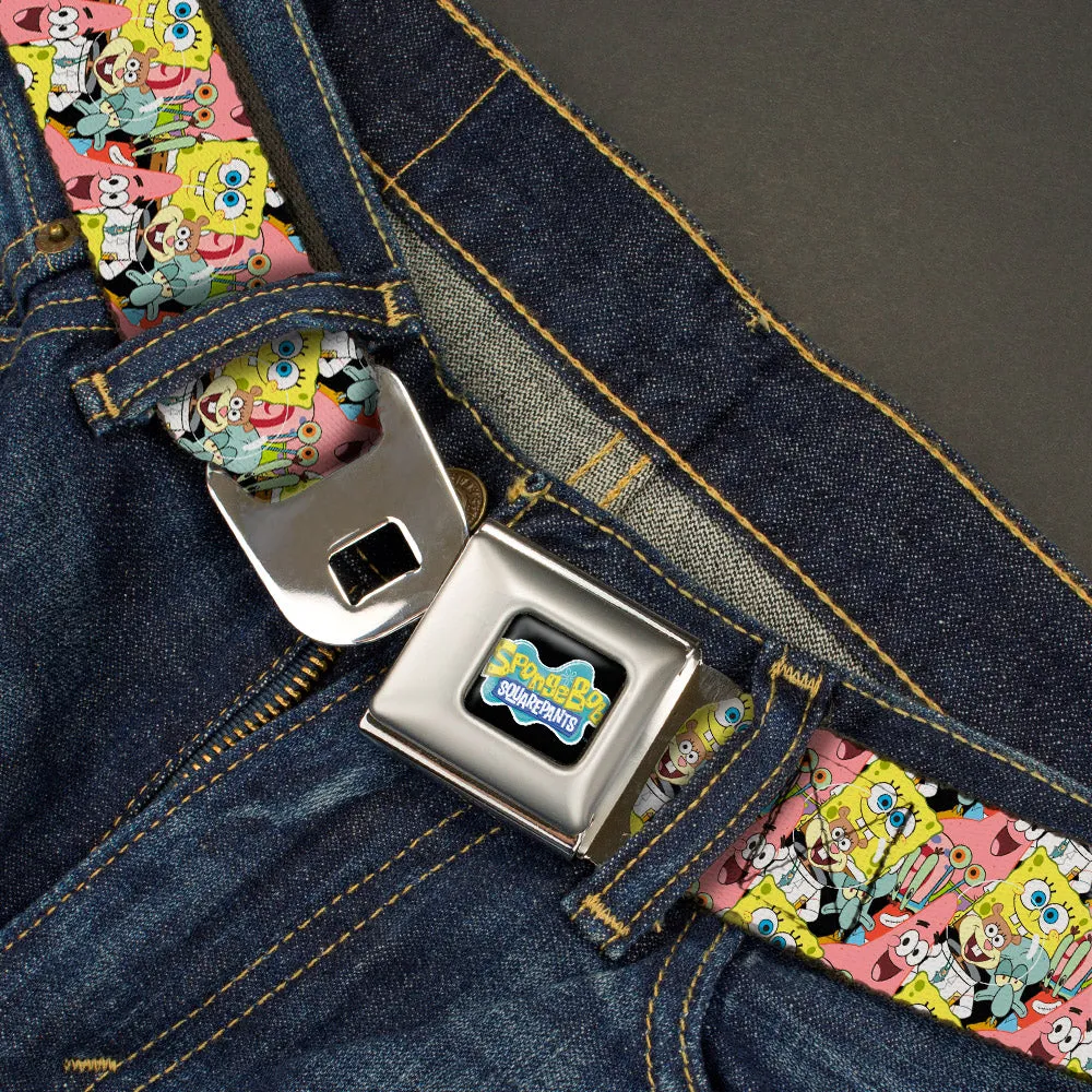 SpongeBob SquarePants Logo Full Color Black Seatbelt Belt - SpongeBob 5-Characters Stacked Webbing