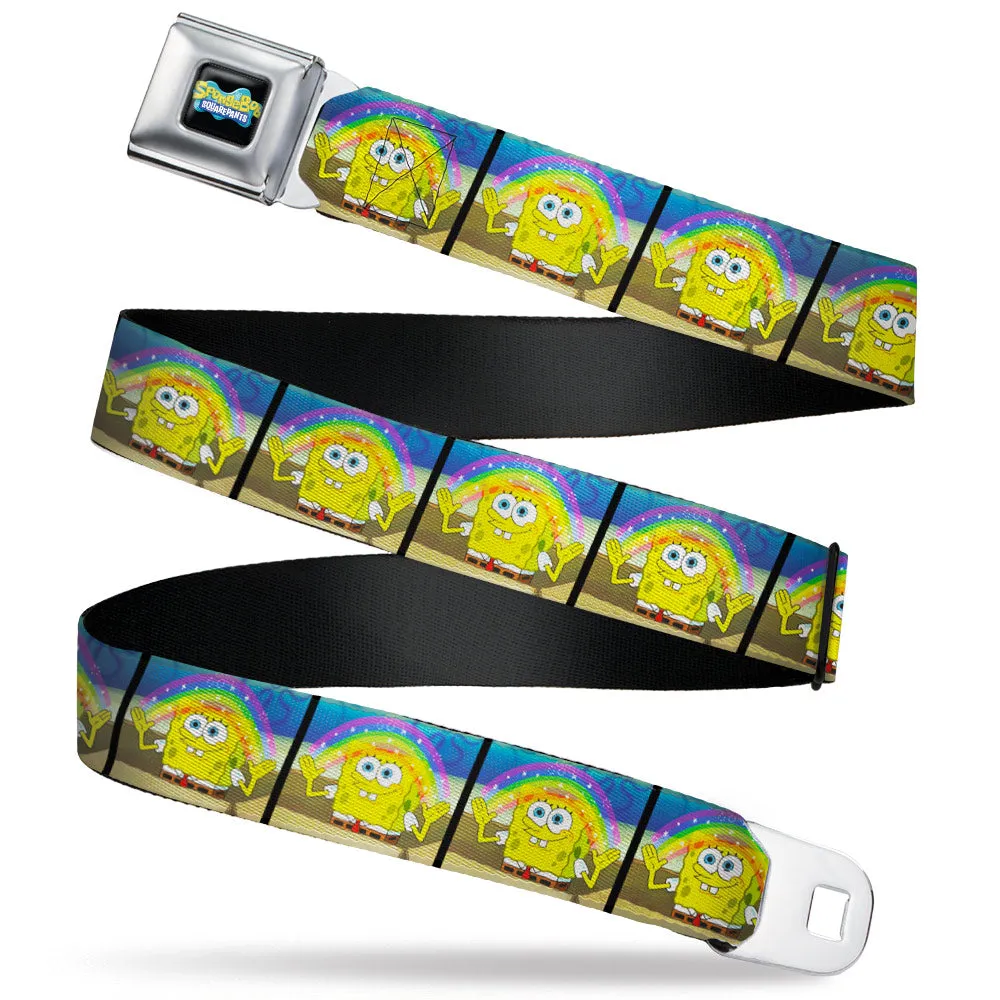 SpongeBob SquarePants Logo Full Color Black/Blues Seatbelt Belt - SpongeBob SquarePants Smiling Rainbow Pose Blocks Webbing