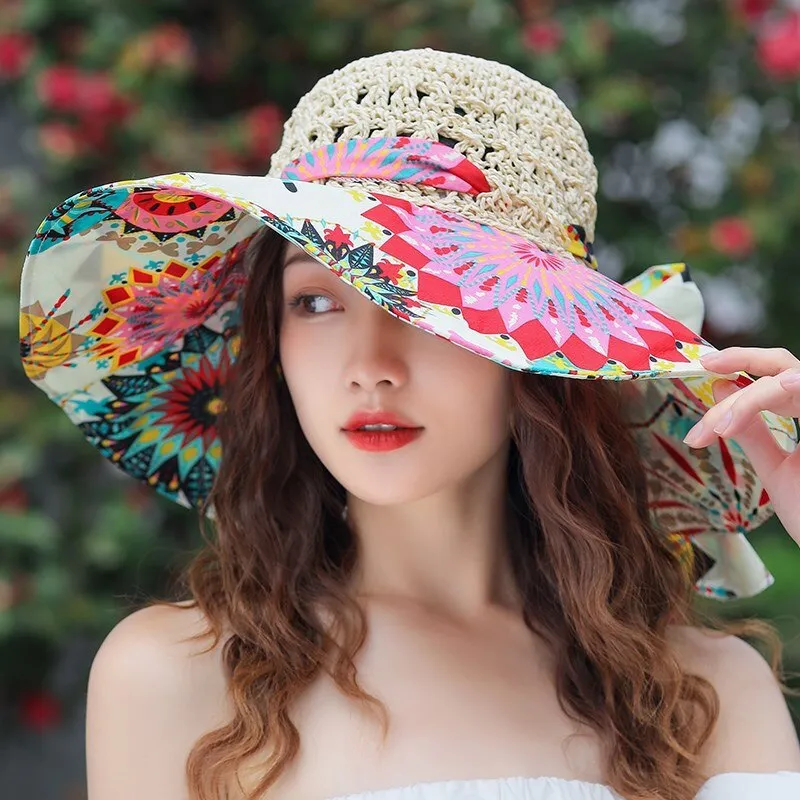 Trendy  Bohemian Beach Tie Dyed Straw Hat