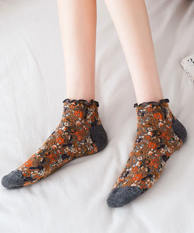 Vintage Paintings Jacquard Cotton Crew Socks