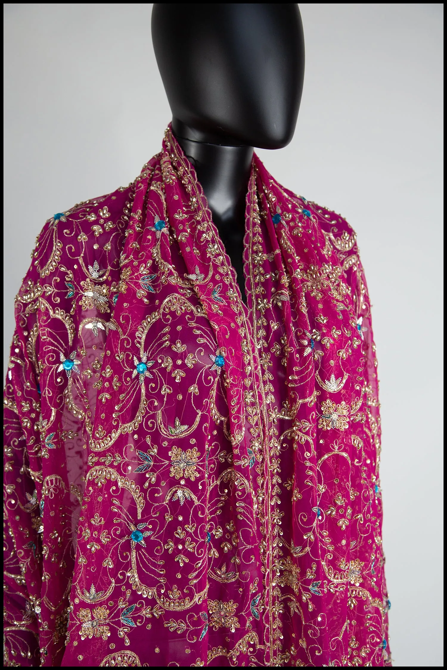 Vintage Pink Gold Silk Embroidered Long Wrap