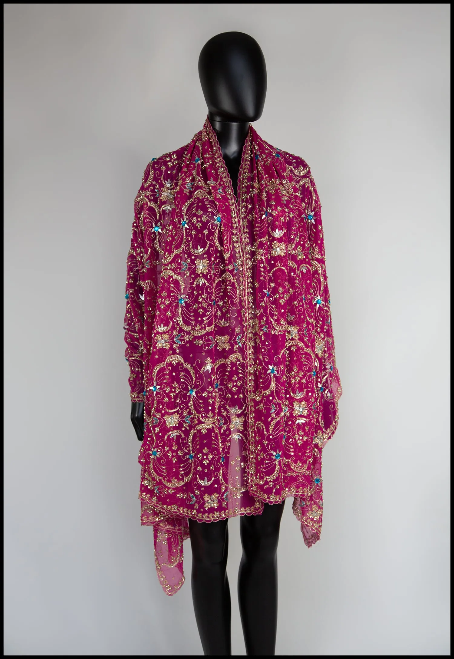 Vintage Pink Gold Silk Embroidered Long Wrap