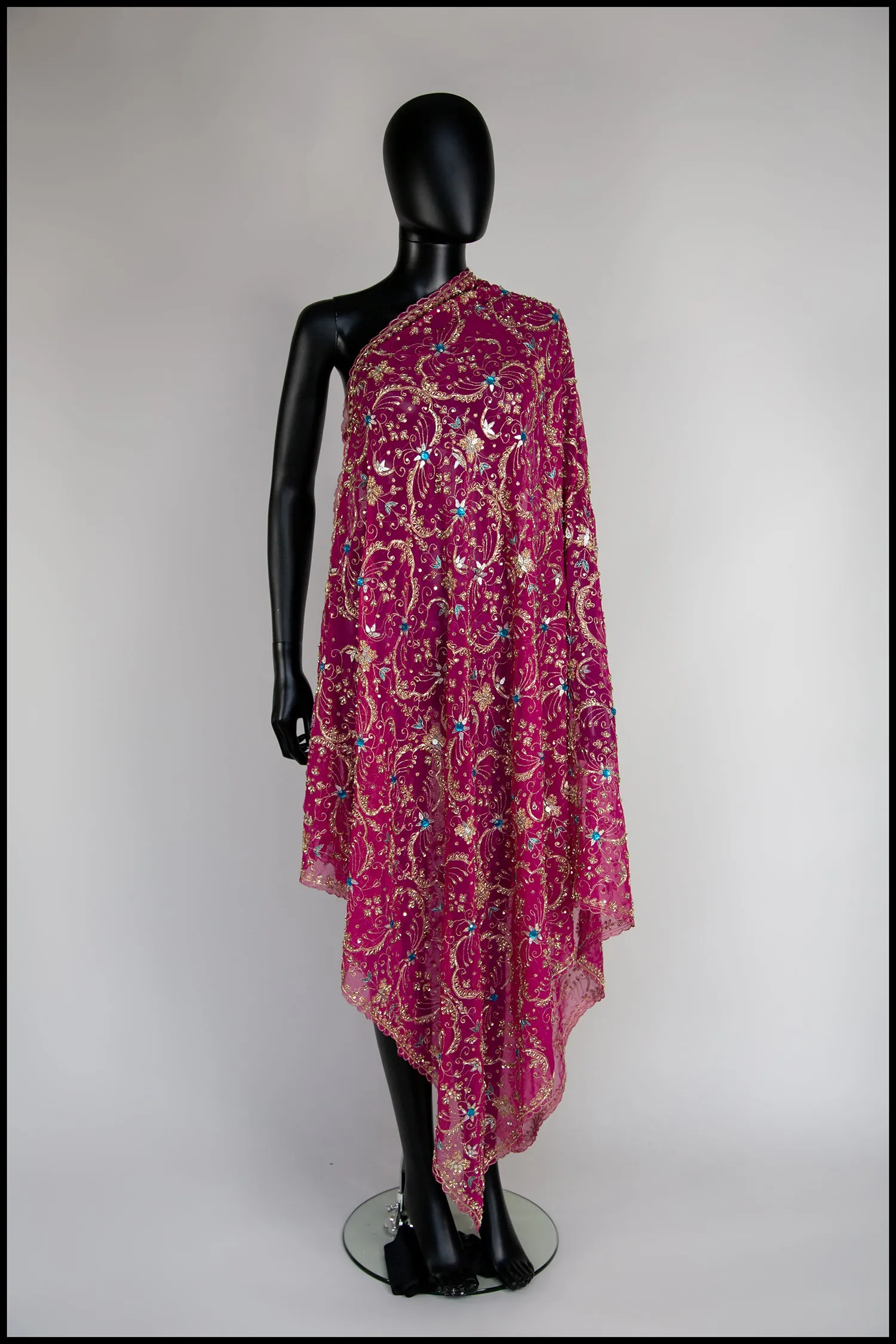 Vintage Pink Gold Silk Embroidered Long Wrap