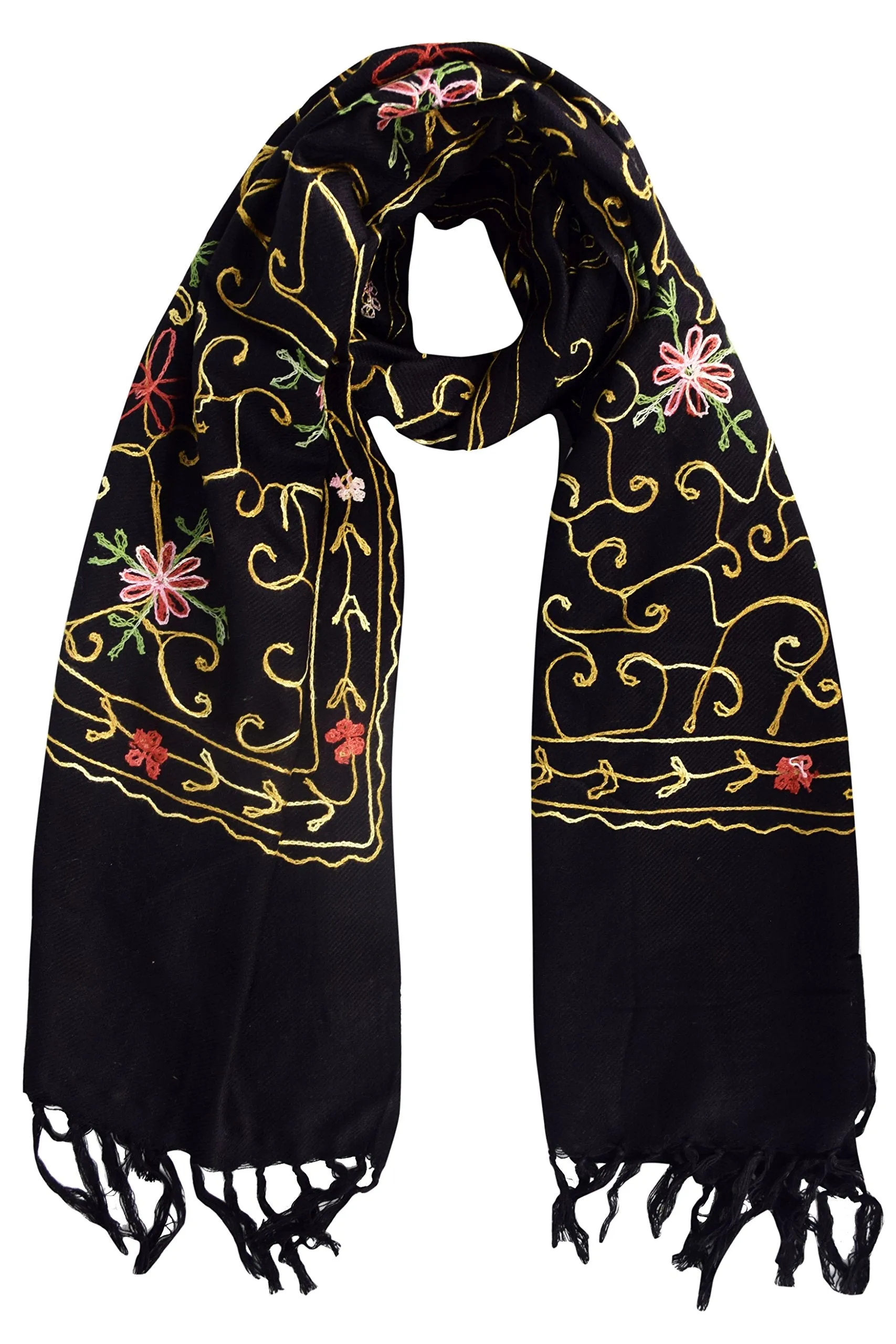 Womens Exquisite Embroidered Flower Wool Pashmina Scarf Wrap Shawl